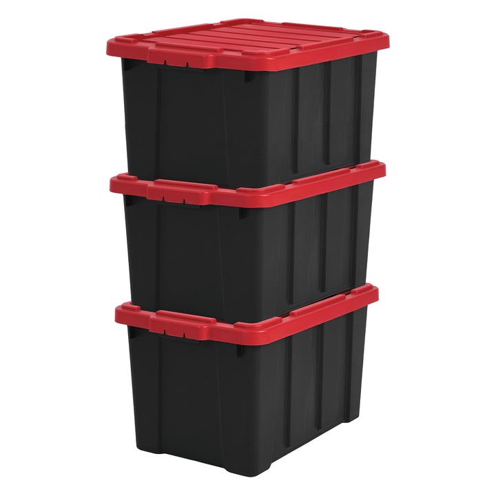 Iris Ohyama Heavy Duty Organisation Boxes, 50L, 3er-Set, Rot, Gross, Robust, Stapelbar, Aufbewahrung