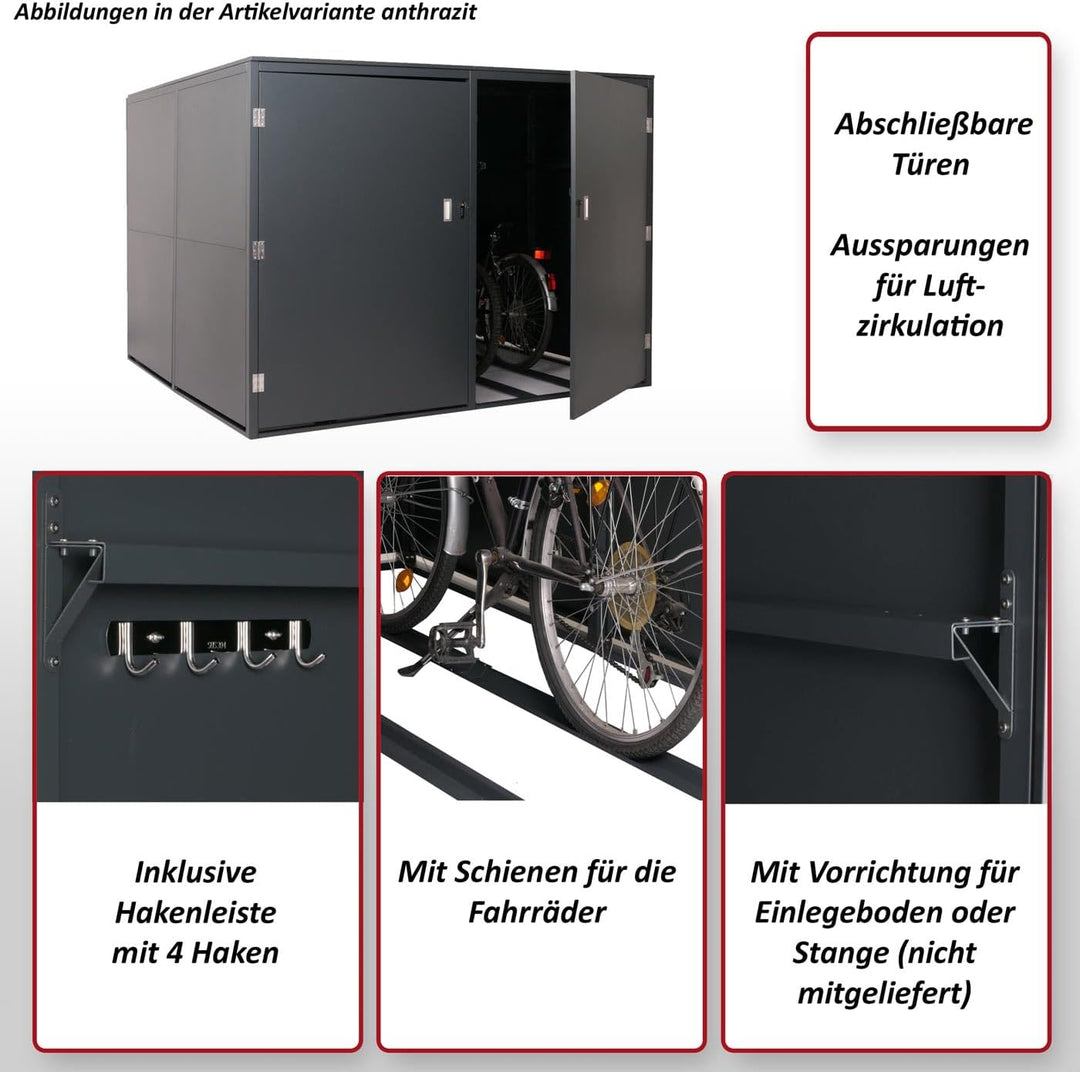 4er-Fahrradgarage HWC-L56cAM, Gerätehaus Fahrradbox mit Ablage, abschliessbar Metall 160x222x208cm -