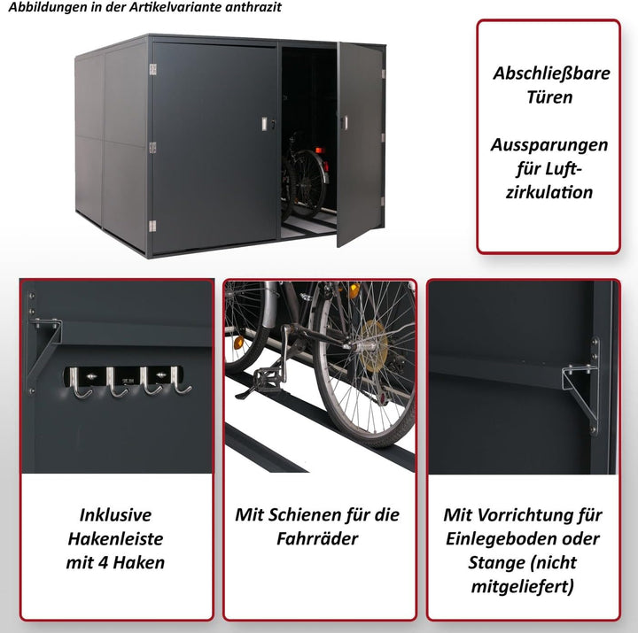 4er-Fahrradgarage HWC-L56cAM, Gerätehaus Fahrradbox mit Ablage, abschliessbar Metall 160x222x208cm -