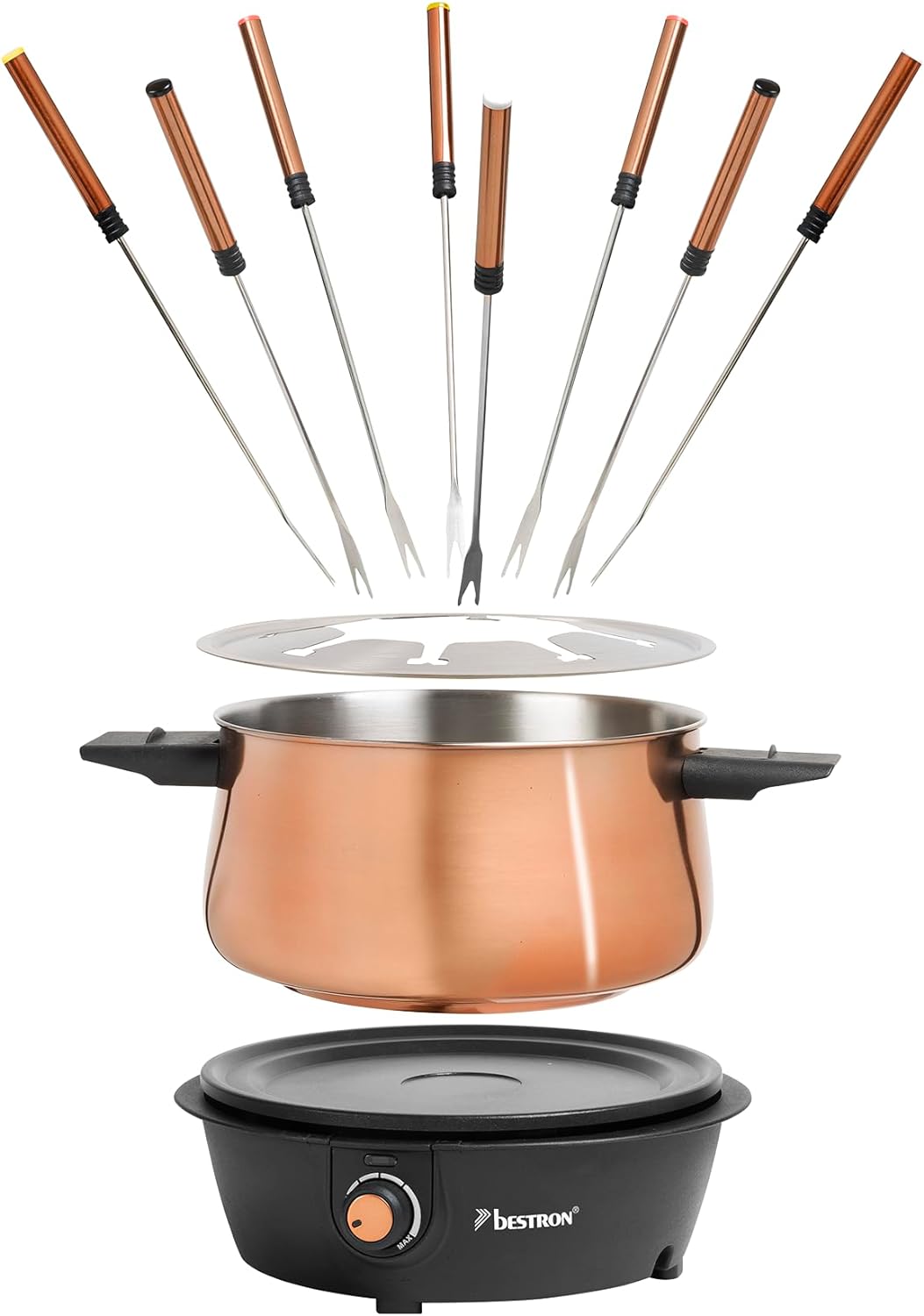 Bestron elektrische Fondue Set für bis zu 8 Personen, mit 8x Fonduegabeln & stufenlosen Thermostat,