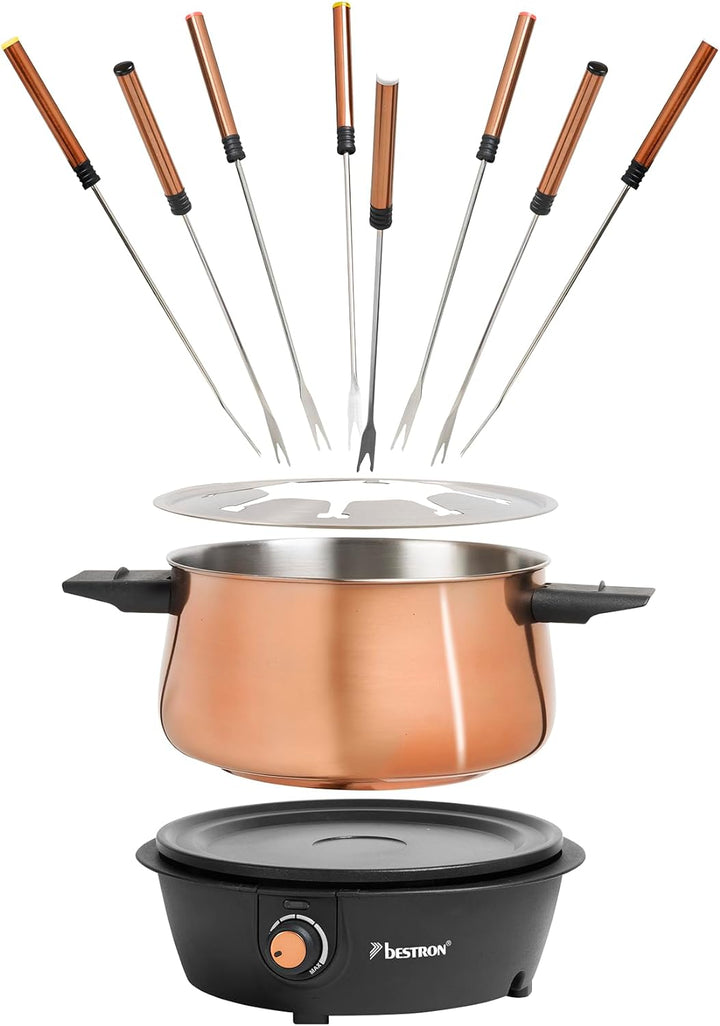 Bestron elektrische Fondue Set für bis zu 8 Personen, mit 8x Fonduegabeln & stufenlosen Thermostat,