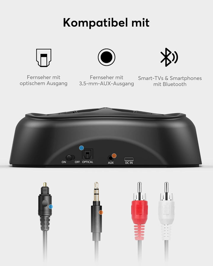 Doohoeek Kabellose TV Kopfhörer Bluetooth 6.0, Over-Ear Funkkopfhörer mit Ladestation&Digital Displa