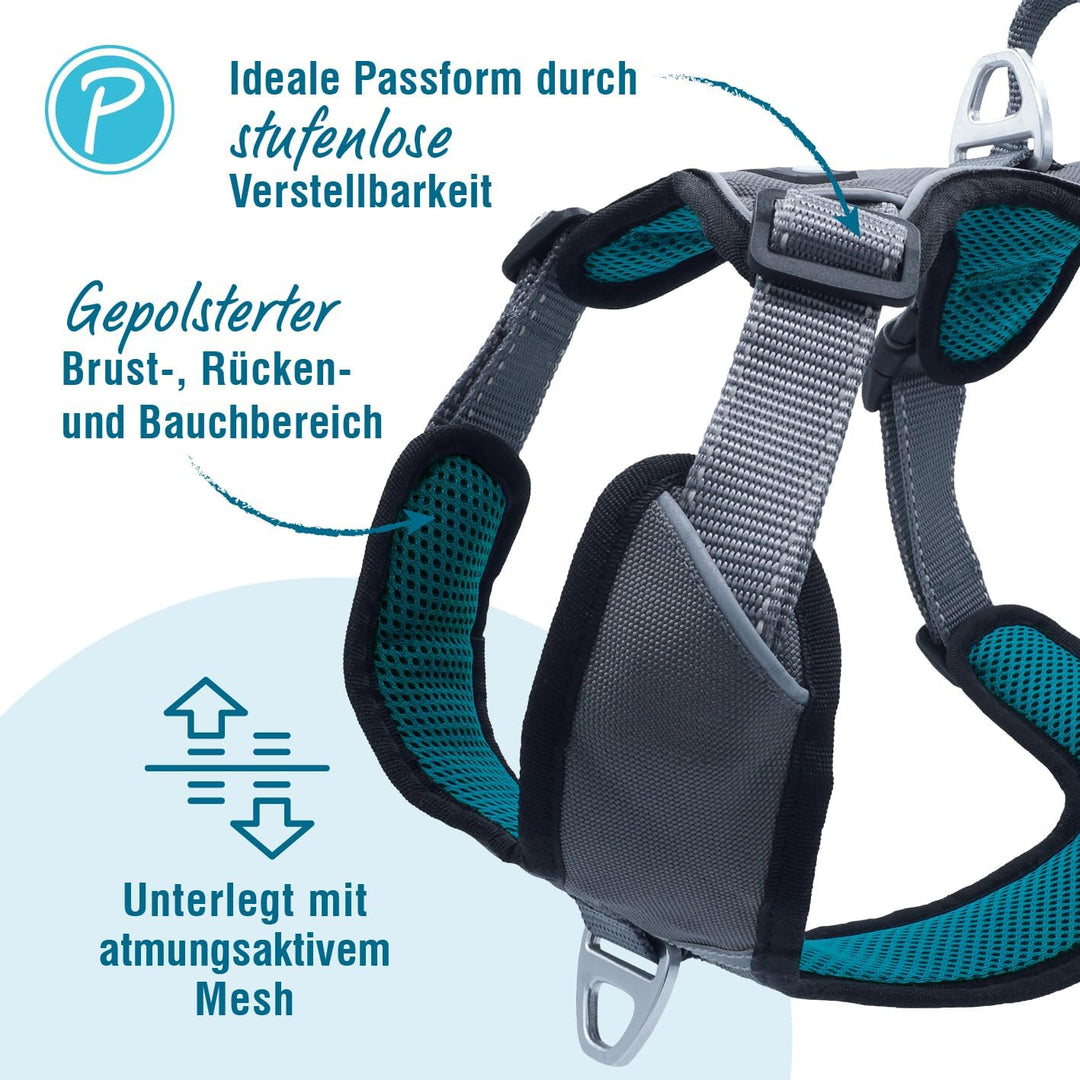 Petlando Hundegeschirr Outdoor – stark reflektierend, gepolstert, atmungsaktiv, robust, stufenlos ve