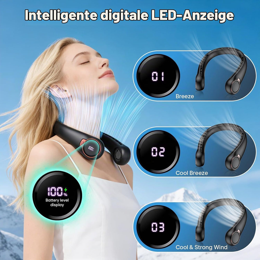 ACELIFE Tragbarer Hals Ventilator Leise mit 6000 mAh Ultraleichter Blattloser Halsventilator mit LED