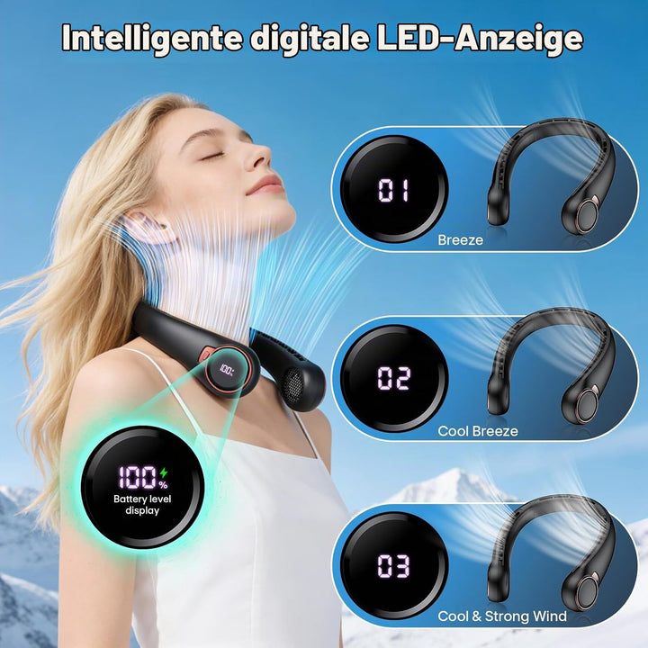 ACELIFE Tragbarer Hals Ventilator Leise mit 6000 mAh Ultraleichter Blattloser Halsventilator mit LED