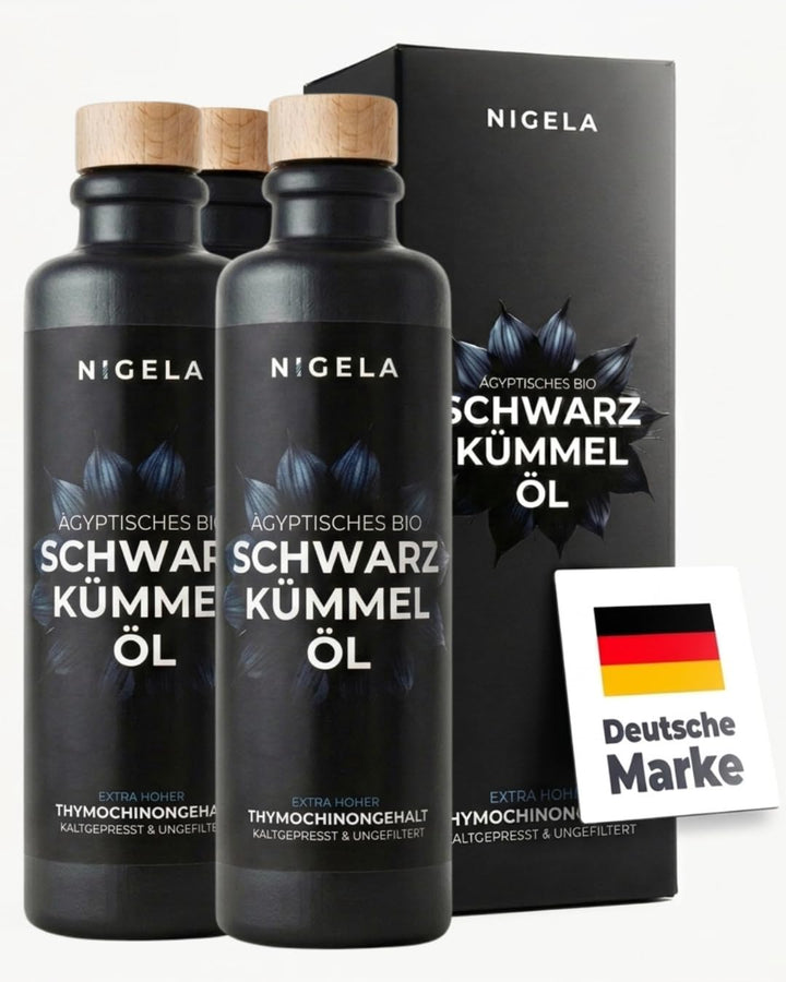 Nigela BIO Schwarzkümmelöl ungefiltert - Hoher Thymochinongehalt in 100% lichtgeschützer Keramikflas