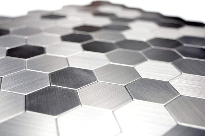 Mosaik Fliese selbstklebend Aluminium silber metall Hexagon metall für WAND KÜCHE FLIESENSPIEGEL THE
