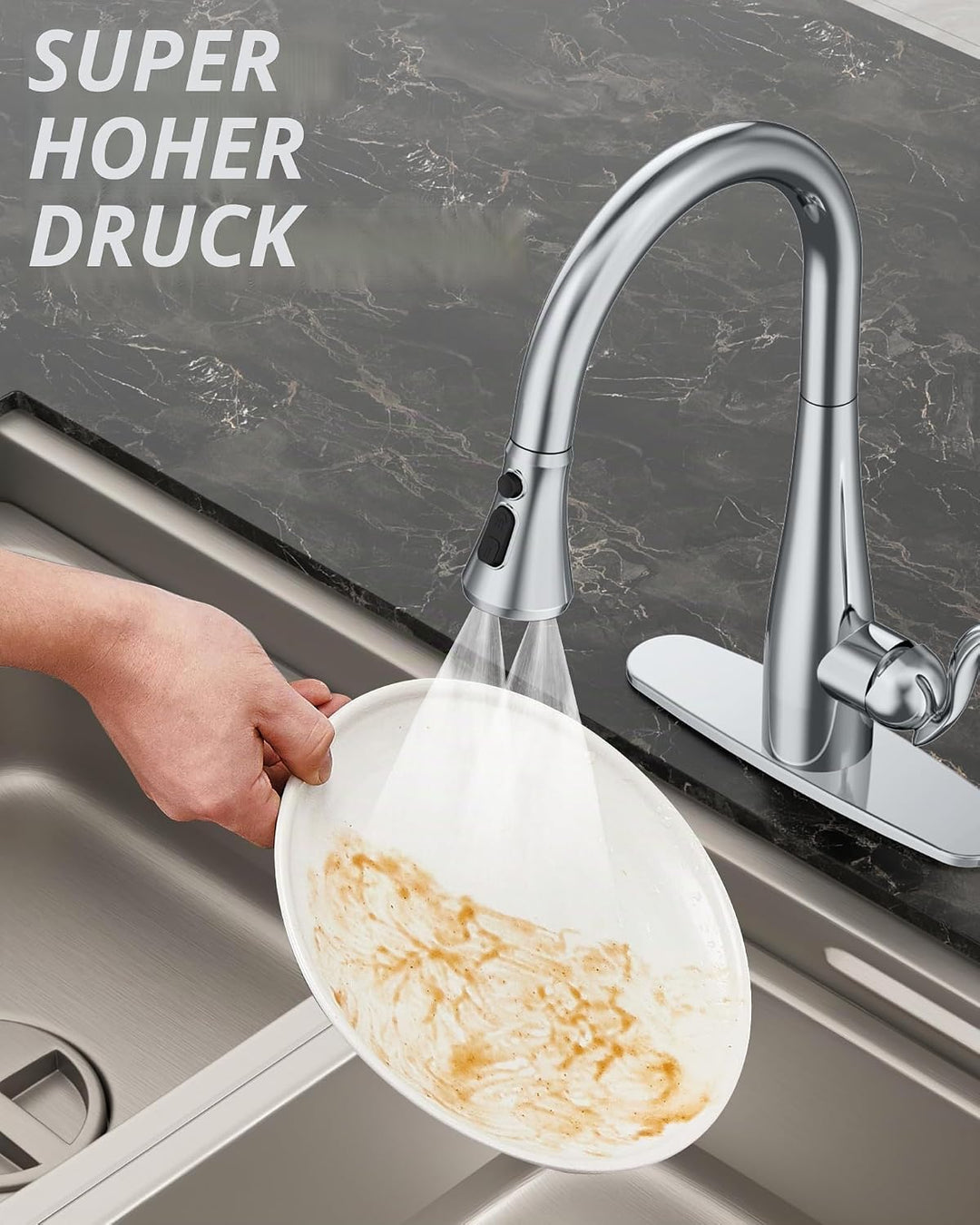 Mbillion ABS-Küchenarmaturkopf, Universal-Sprühdüse mit 3 Funktionen, mit 14 Adaptern, mattschwarz,