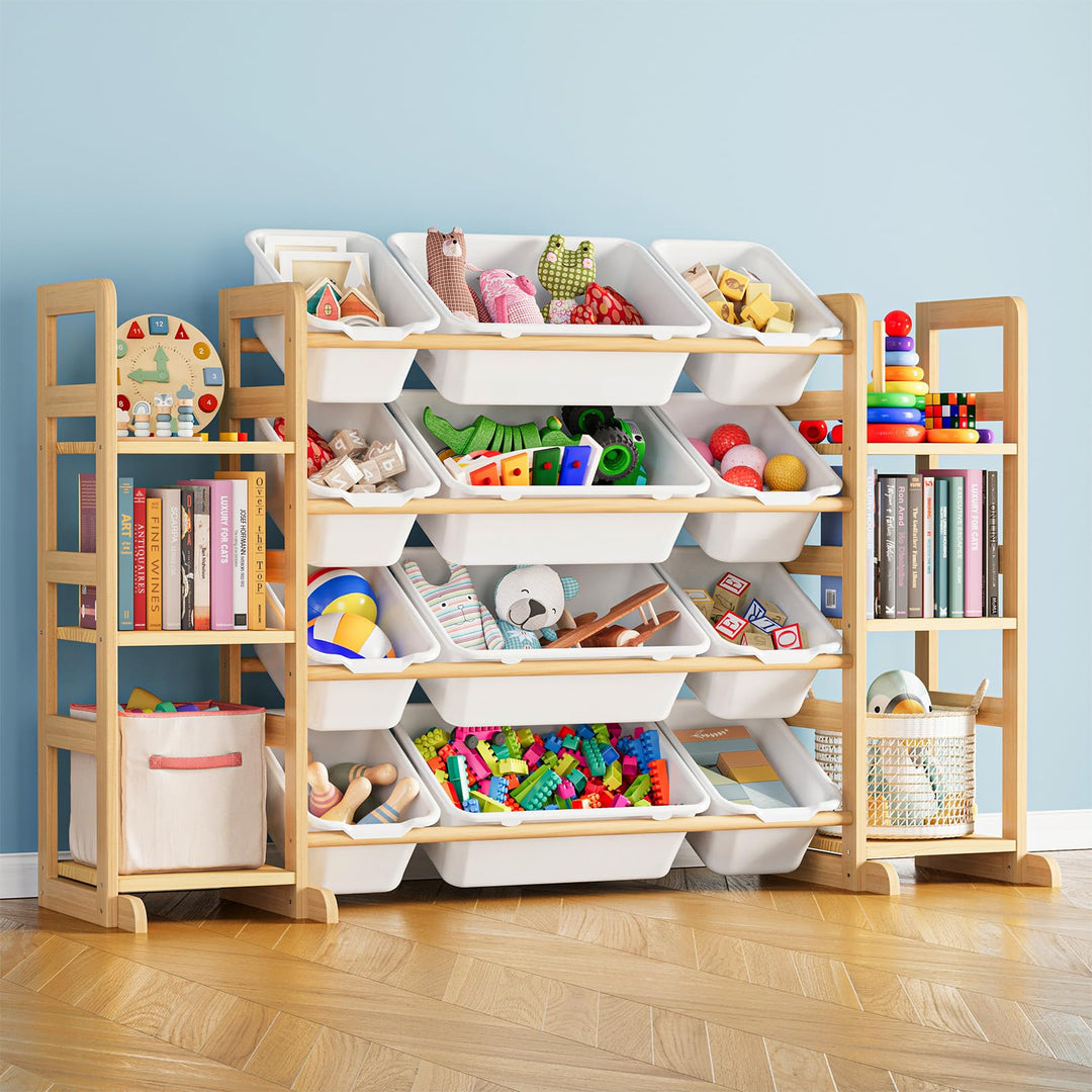 SpaceAid Spielzeug-Organizer mit 6 Regalen und 12 Behältern, Bücherregal/Bücherregal, Kinder-Mülleim