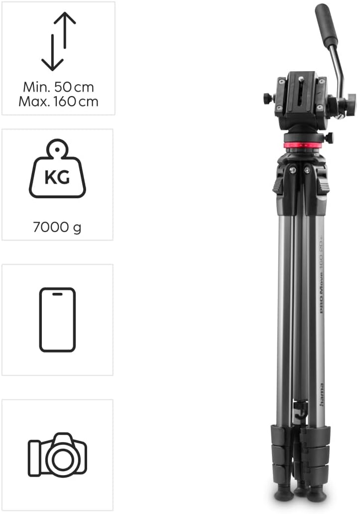 Hama Videostativ mit Fluidkopf (Kamera Stativ für Video, DLSR und Smartphone, Tripod, Dreibeinstativ