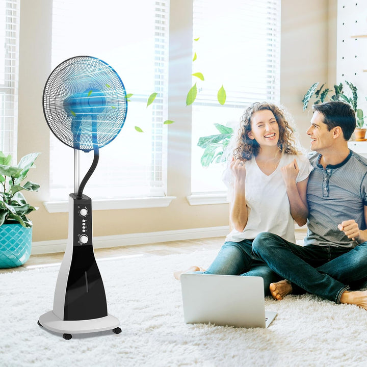 HOMCOM Standventilator mit Wasser, Ventilator mit Nebelfunktion, 3 Modi, Oszillierend 90W Standventi