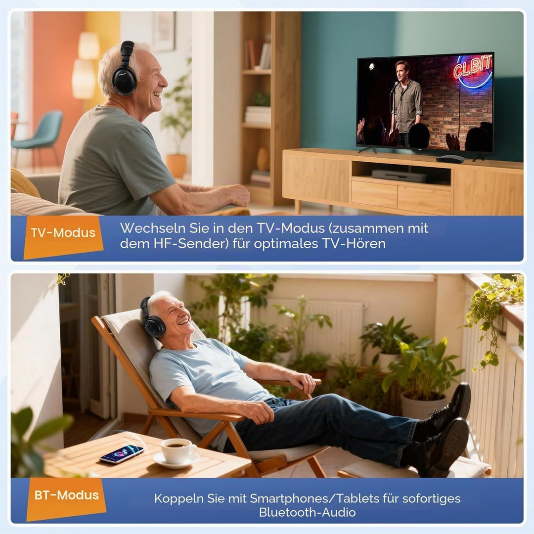 SIMOLIO Digital Funkkopfhörer für Fernseher Kabellos für Senioren, 2.4GHz Kabellose TV Kopfhörer mit
