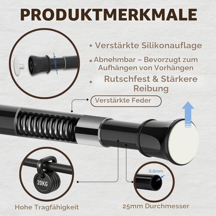 Gardinenstange ohne Bohren schwarz 50-70cm | 1 Stück Teleskopstange | Duschstange &amp; Vorhangstange zu