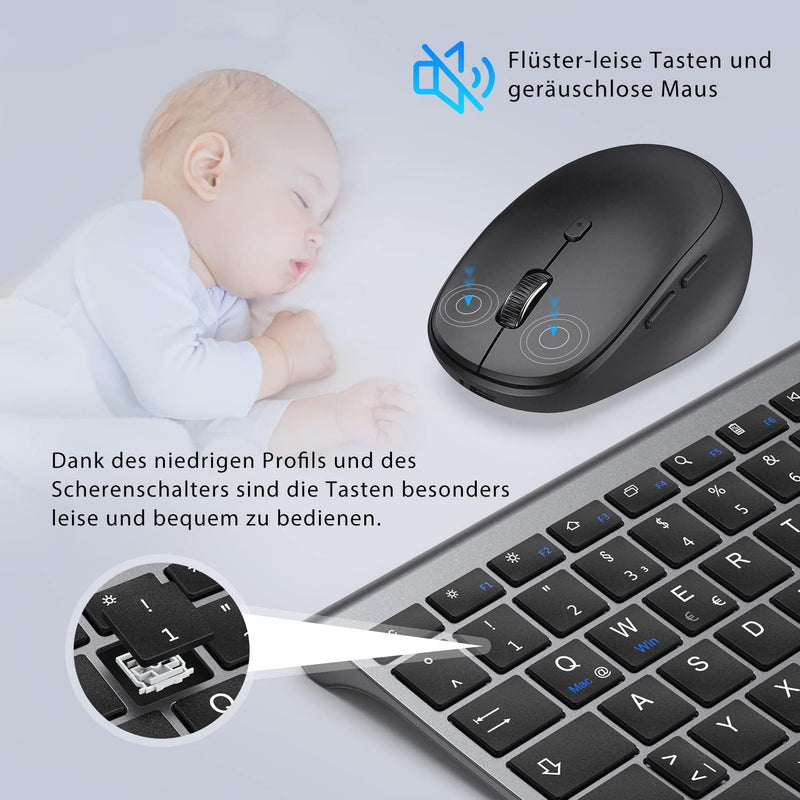 iClever Bluetooth Tastatur und Maus, Wiederaufladbare Dualmodus (Bluetooth 4.2+2.4G) Kabellose Tasta