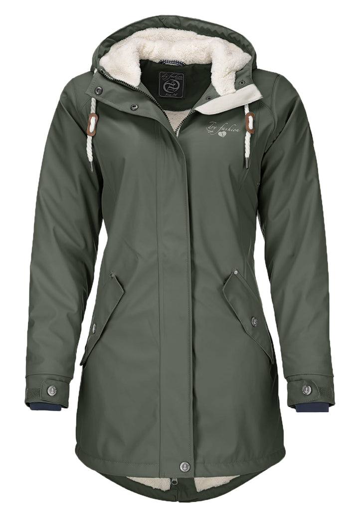 Dry Fashion Damen Regenmantel Malmö - Frauen Regenjacke Jacke mit Kapuze Lang Winddicht Wasserdicht