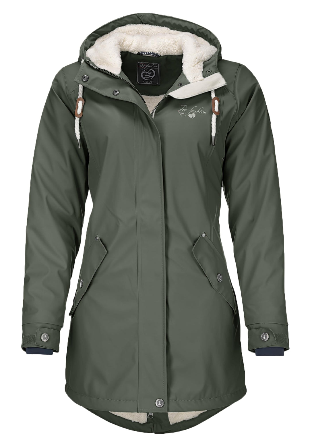 Dry Fashion Damen Regenmantel Malmö - Frauen Regenjacke Jacke mit Kapuze Lang Winddicht Wasserdicht