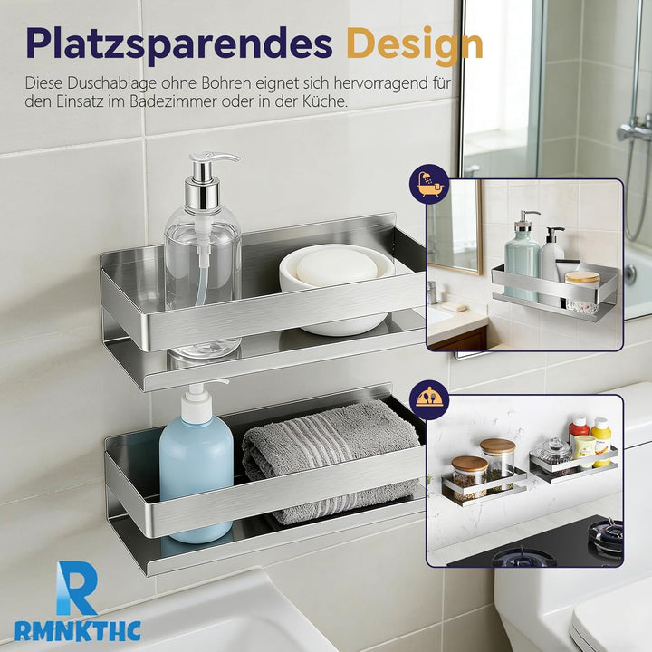 Duschablage ohne Bohren 23 x 9 x 7,5 cm – Selbstklebender Duschkorb, rostfreies Badezimmerregal, pla