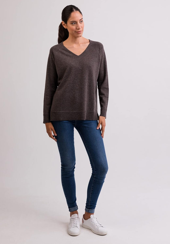 CASH-MERE.CH 100% Kaschmir Damen Pullover mit geradem Schnitt und Seitenschlitz | Sweater V-Ausschni