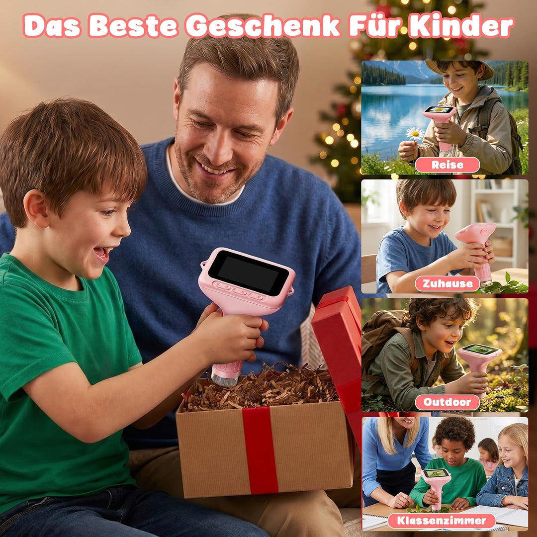 Digitales Mikroskop für Kinder 1000x Vergrösserung, Tragbares Mikroskop Kinder mit 3,0 Zoll HD Bilds
