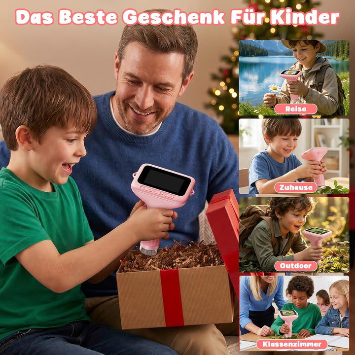 Digitales Mikroskop für Kinder 1000x Vergrösserung, Tragbares Mikroskop Kinder mit 3,0 Zoll HD Bilds