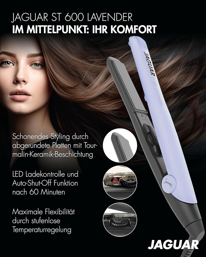 JAGUAR Glätteisen ST 600 Lavender | Profi Haarglätter mit stufenloser Temperatureinstellung | Inkl.