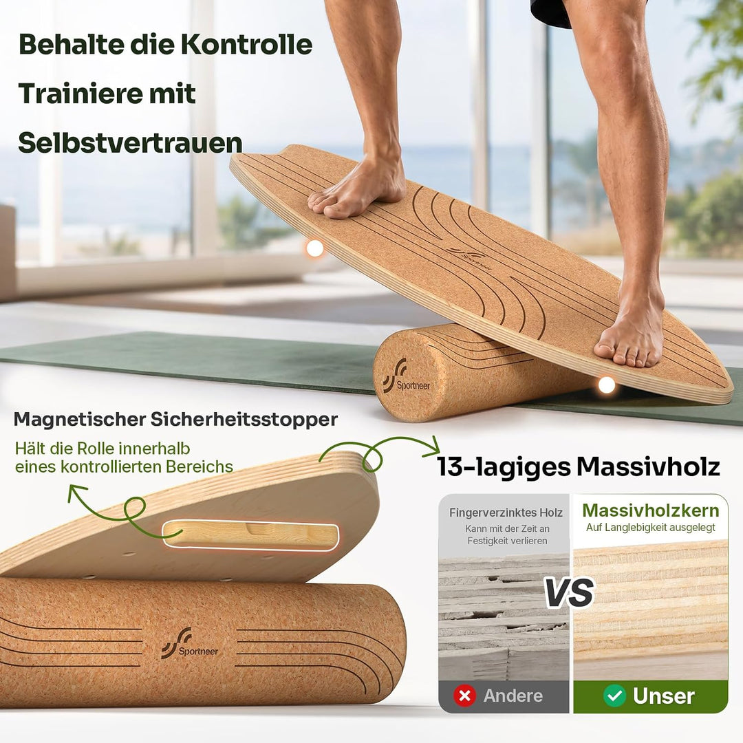 Sportneer Kork Surfin Balance Board Erwachsene 8-in-1, Balance-trainer Set | Grössere Gleichgewichts