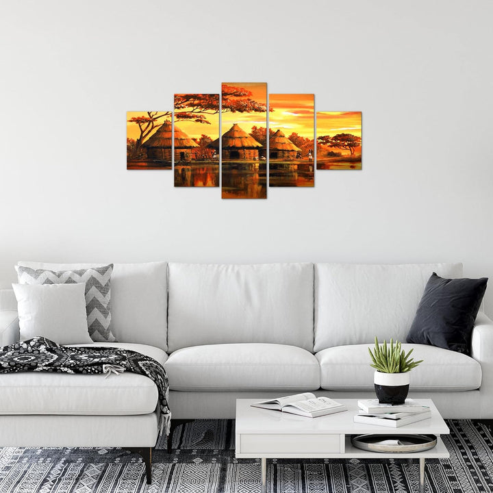 Runa Art Wandbilder Afrika Massai 5 Teilig Bild auf Vlies Leinwand Deko Wohnzimmer Schlafzimmer Sonn