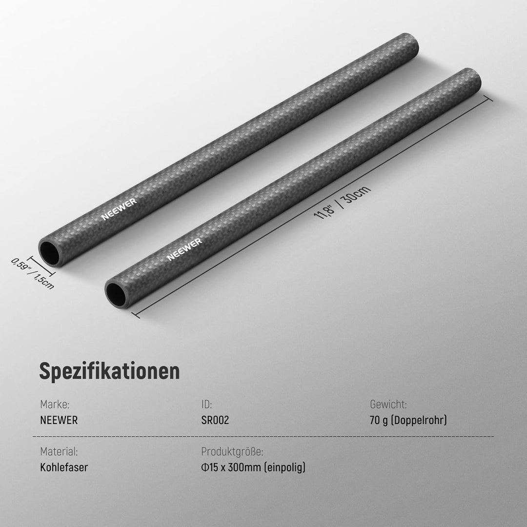 NEEWER 15mm Kohlefaser Verlängerungsstangen 30cm, kompatibel mit SmallRig, kompatibel mit Tilta 15mm