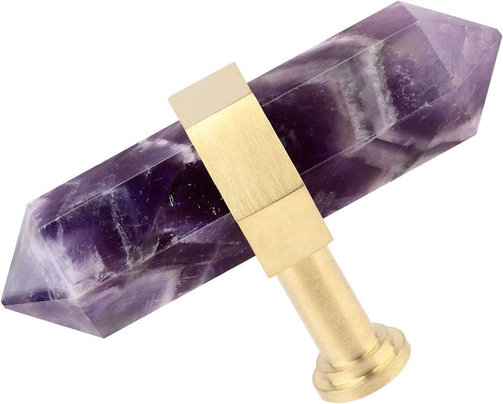 mookaitedecor Satz von 2 Amethyst Sechseck Double Kristall Punkte Schublade Knöpfe mit Schrauben, Cr
