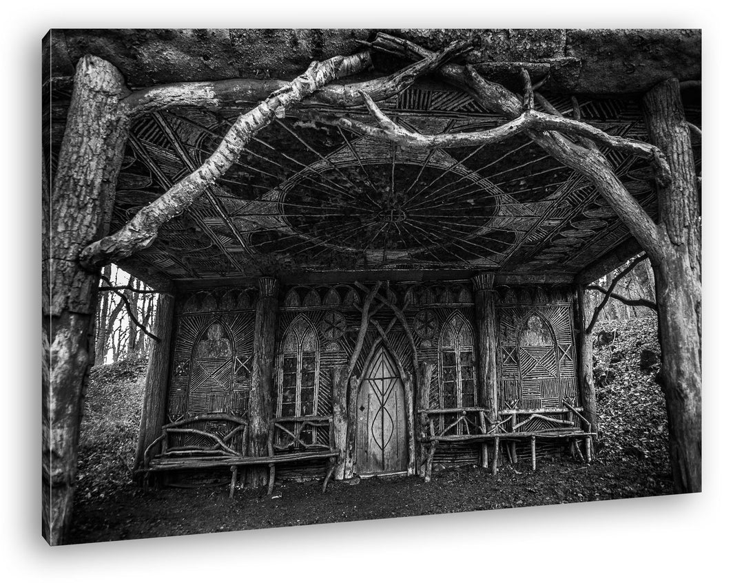 deyoli Herbstliche Holzhütte Format: 80x60 Effekt: Schwarz/Weiss als Leinwandbild, Motiv fertig gera