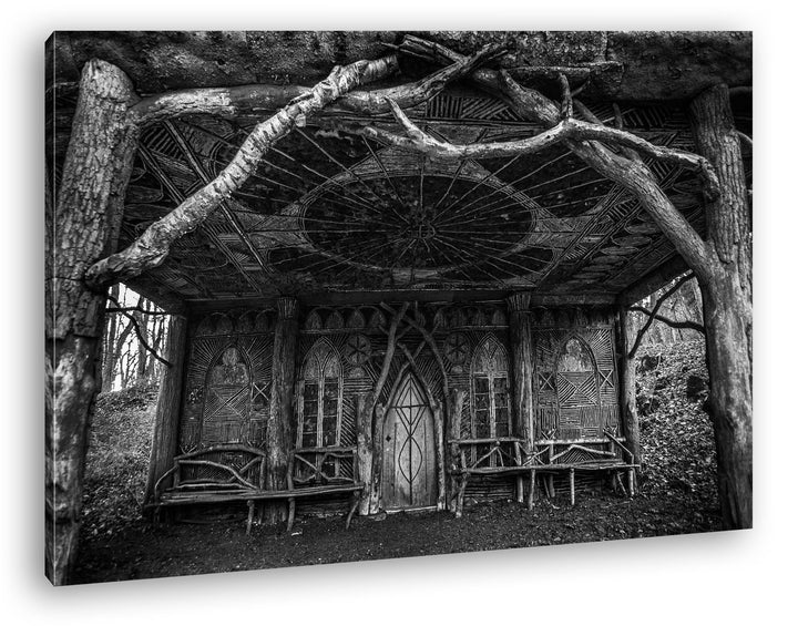 deyoli Herbstliche Holzhütte Format: 80x60 Effekt: Schwarz/Weiss als Leinwandbild, Motiv fertig gera