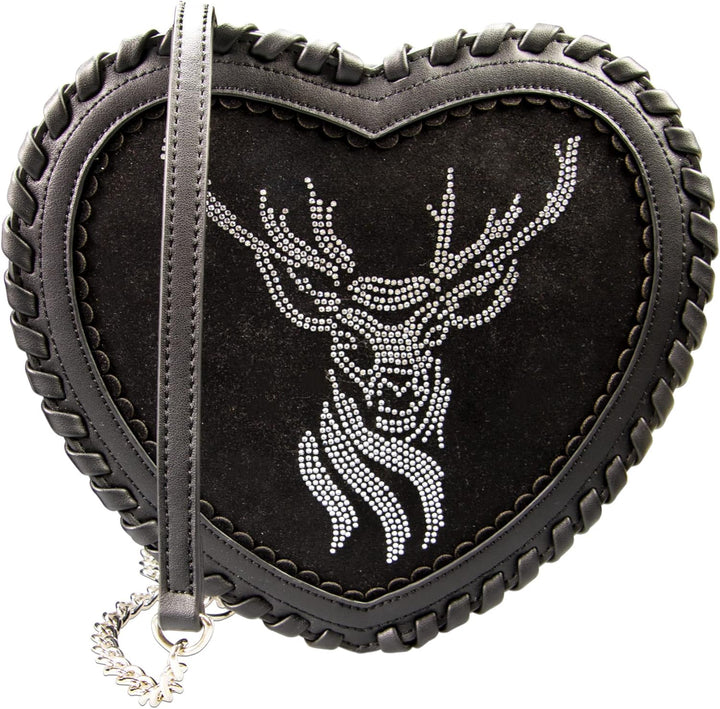 Alpenflüstern Trachten-Herzhandtasche Strasshirsch - Damen Trachten Handtasche, Schultertasche fürs