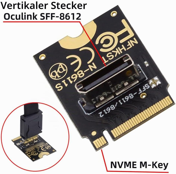 NFHK 2230 PCI-E4.0 M.2 M-Key auf Oculink SFF-8612 SFF-8611 Vertikaler Host-Adapter für NVME U.2 SSD