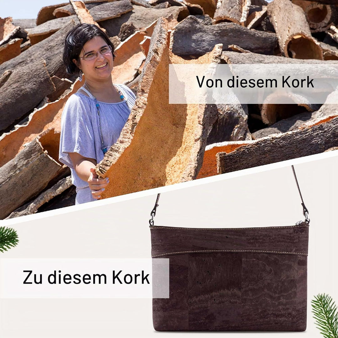 Corkor Vegane Umhängetasche Damen Geldbeutel Schultertaschen Handtasche Schulter Natur-Leder Natur K