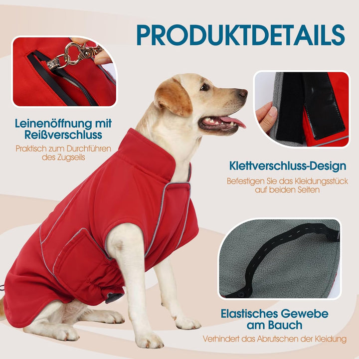 Hundejacke Wasserdichter, Leichte & Fleece Hundemantel für Grosse Hunde, Hundejacke mit Reflektieren