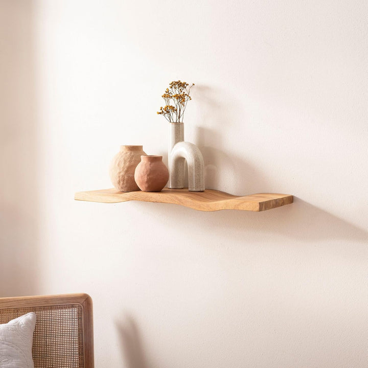 FineBuy Wandregal Akazie Massivholz 40cm - Schwebendes Design Regal für die Wand Holz massiv - Hänge