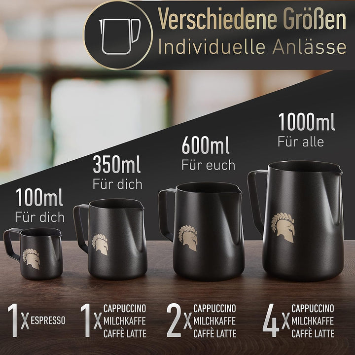 Barista Legends® Milchkännchen Schwarz Spar Set [100ml + 350ml + 600ml] - Milchschaumkännchen Teflon