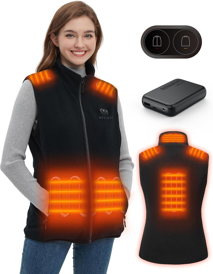 HEWINZE Fleece Beheizbare Weste Herren - Wärme weste mit akku 7.4V, heizweste jagd 7.4v-(stil A)dame