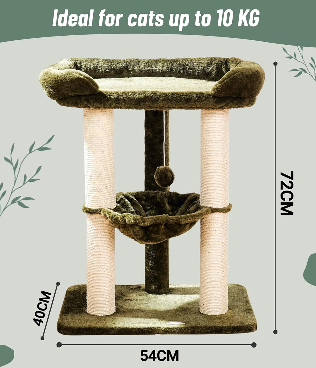 Happi N Pets 71 cm Kratzbaum für Katzen, Hoher Kratzstamm mit grossem Bett für grosse Katzen, Sisal-