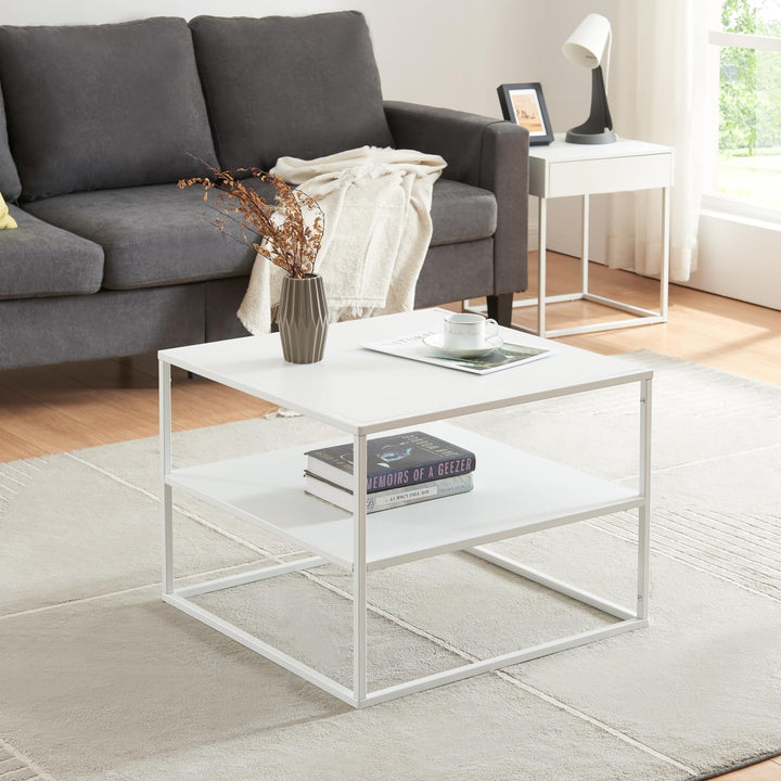 [en.casa] Couchtisch Solund Beistelltisch mit Ablage Metall Weiss matt Wohnzimmertisch mit Stauraum