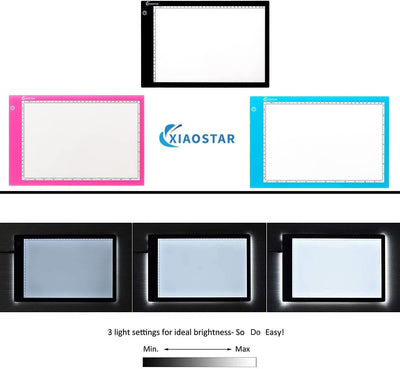 XIAOSTAR Leuchttablett A4, beleuchteter Tisch, Zeichnung mit LED, Ladekabel Typ C, Helligkeit verste