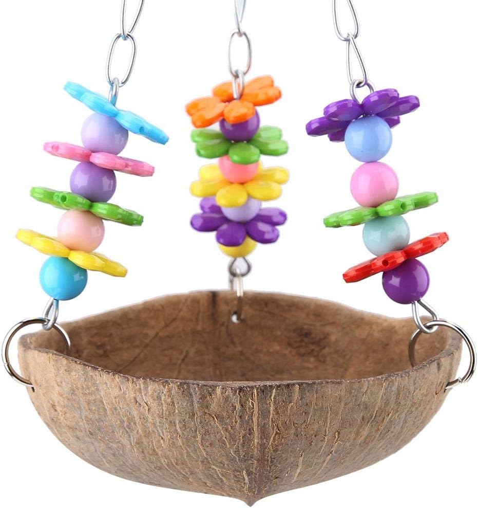 Papagei Nest,Natürlich Kokosnuss schalen Nest Acryl Schaukel Hängematte Spielzeug füttern Anlage für