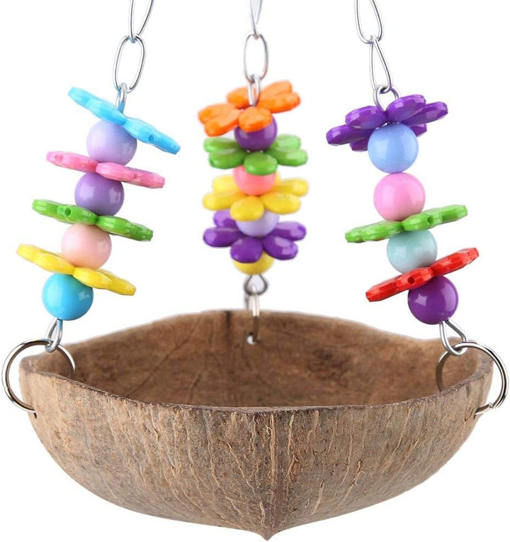Papagei Nest,Natürlich Kokosnuss schalen Nest Acryl Schaukel Hängematte Spielzeug füttern Anlage für