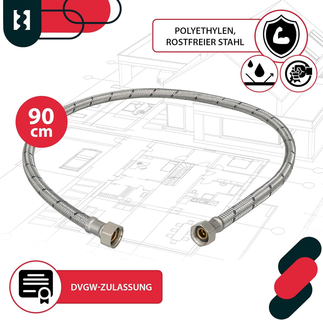 KOTARBAU® 2er Set Flexschlauch 3/8 Zoll - Wasserschlauch - 90 cm - Panzerschlauch - 3/8“ x 3/8“ - An