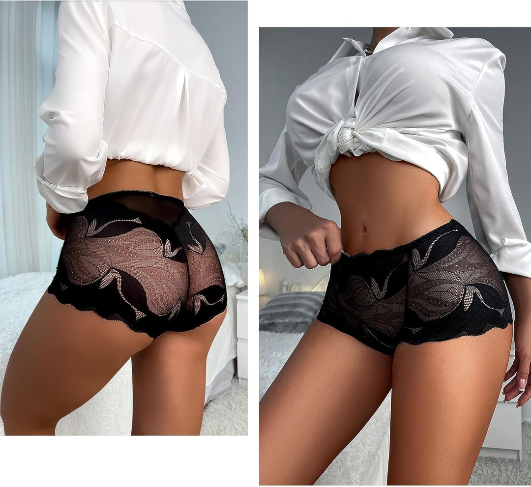 PHOLEEY Unterhosen Damen Spitze Unterwäsche Frauen Hipster Stretch Slips Weiche Bequeme Atmungsaktiv