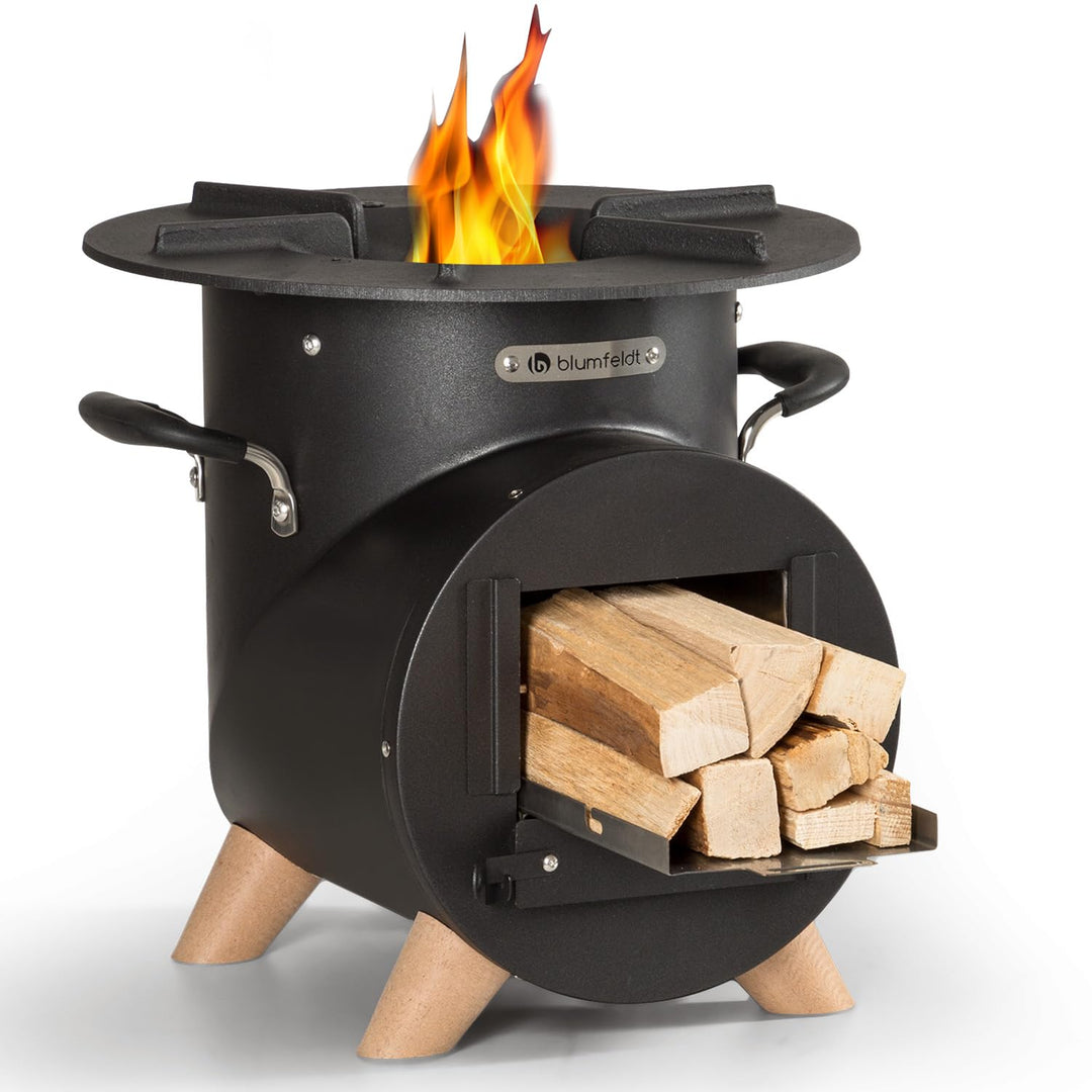 Blumfeldt Feuerstelle mit Grillrost, Feuerschale für Terrasse & Camping, Feuerschale-Set mit Grill,