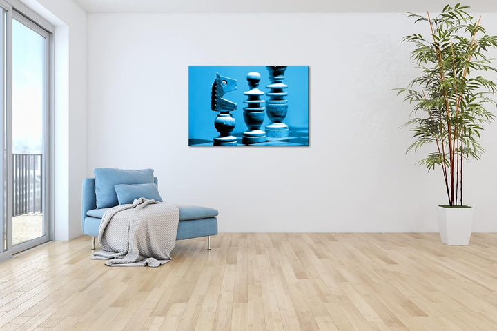 deyoli Schachfiguren auf einem Schachbrett Format 80x60 Effekt: Monocrome Blau als Leinwandbild, Mot