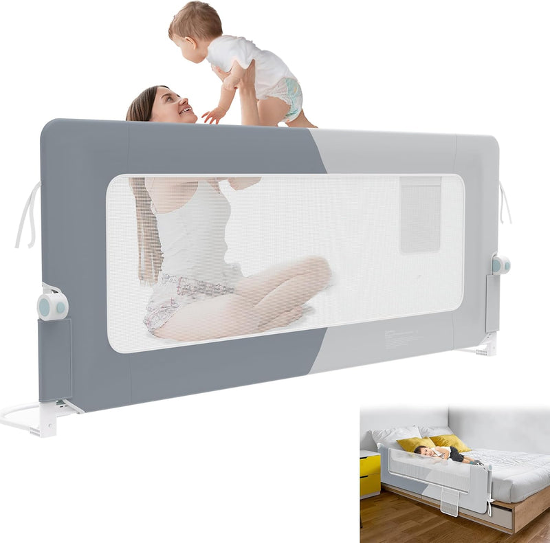 YRHome 180cm Bettgitter Rausfallschutz klappbar 180 Grad drehbar Bettschutzgitter für Kleinkinder lu