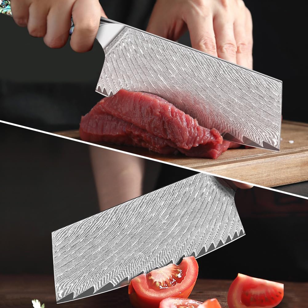 Damast Kochmesser Profi Messer Nakiri,Scharfes Küchenmesser Chefmesser 18cm, Japanisches Messer aus