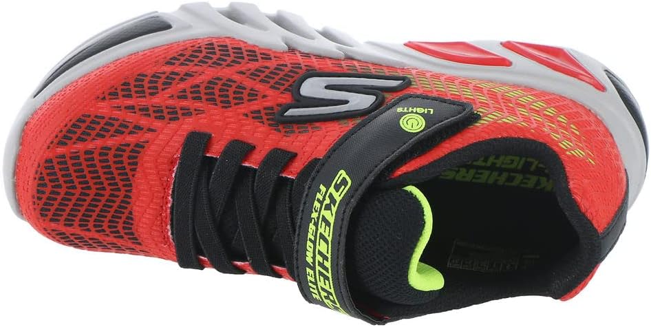 Skechers 400137L RDBK Sneaker, Red Synthetic/Black & Yellow Trim, 28 EU